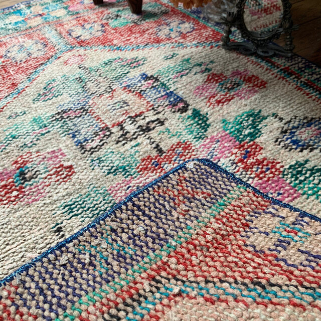 トルコヴィンテージラグ テラコッタレッド 99×56 シャビー ざっくり