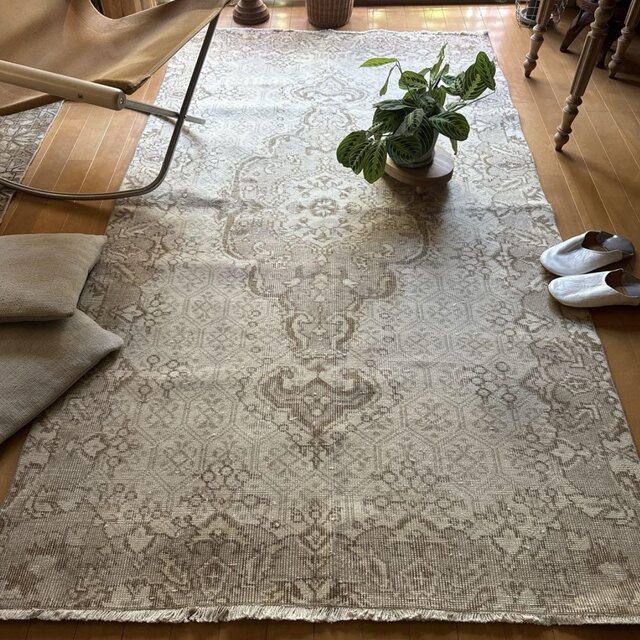 118×209 淡いカラー メダリオン 生成りグレージュ トルコヴィンテージ