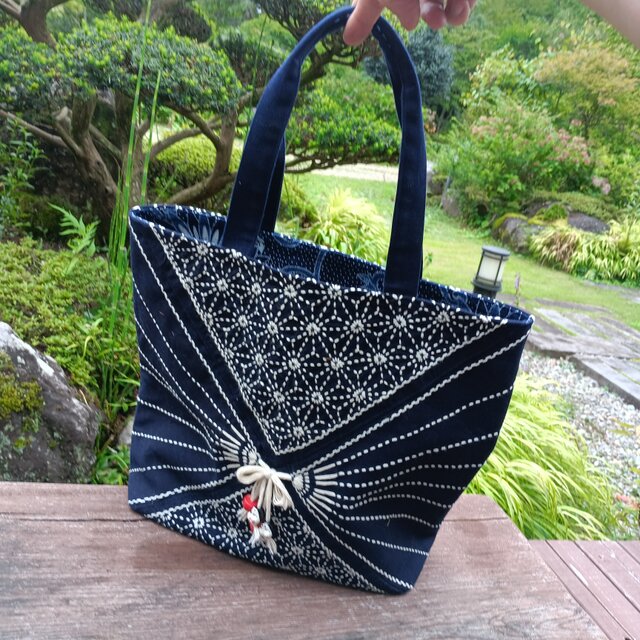 天然藍染・刺し子【一点もの丁寧な手しごとトートバッグ・手提げバッグ