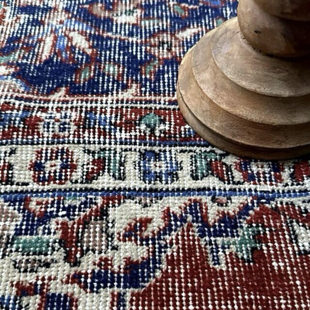 pp60×125赤ブラウン×深みネイビートルコヴィンテージラグ 60×125赤