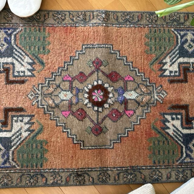 49.5×98 オレンジグラデーション メダリオン トルコヴィンテージラグ