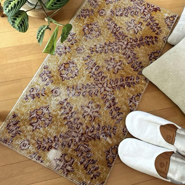 41.5×83マスタードイエロー×エンジ トルコヴィンテージラグ | iichi