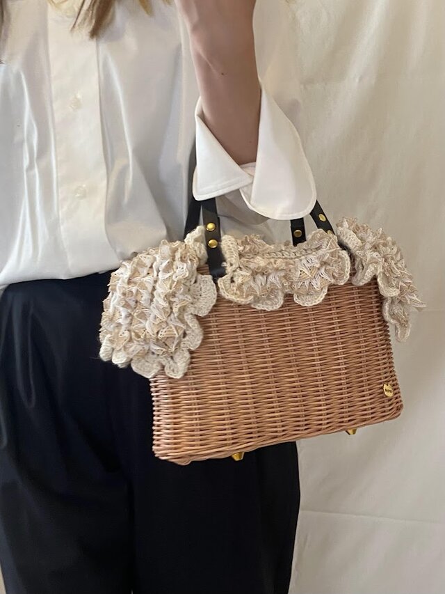 1点在庫あり】手編みの籐かごバッグ/Megg Bag panier/パニエクロシェ