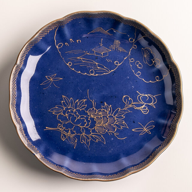 古伊万里 瑠璃釉金彩山水牡丹文七寸皿 明治時代 D717 | iichi 日々の