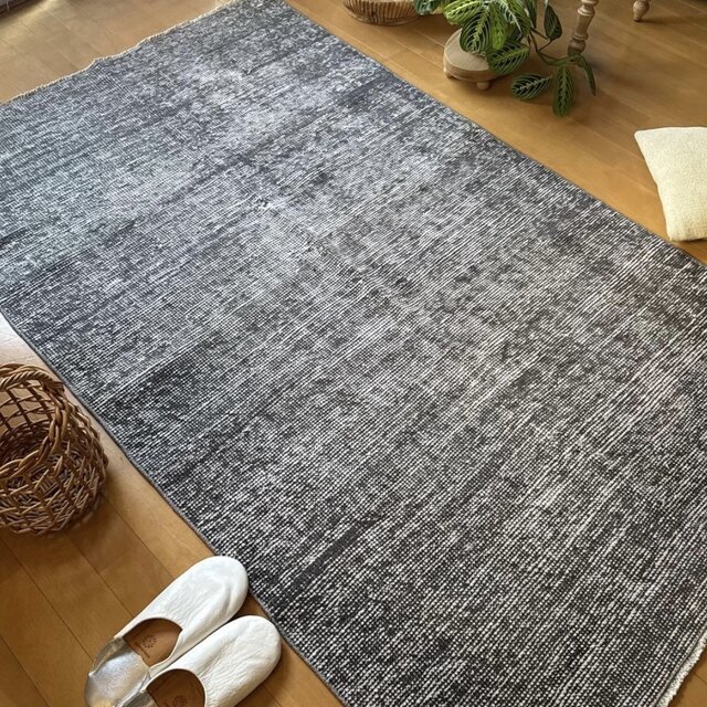 111×182 グレイワンカラーラグ 擦れシャビーシック トルコヴィンテージ