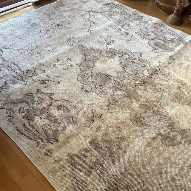 大判160×257 擦れシャビー 色むら メダリオン トルコヴィンテージラグ