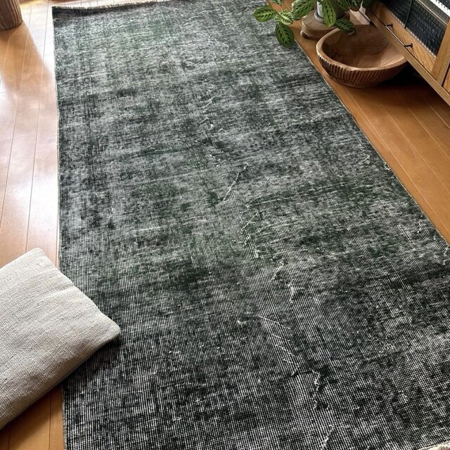 94.5×206ビリジアングリーン ワンカラー 貴重トルコヴィンテージラグ