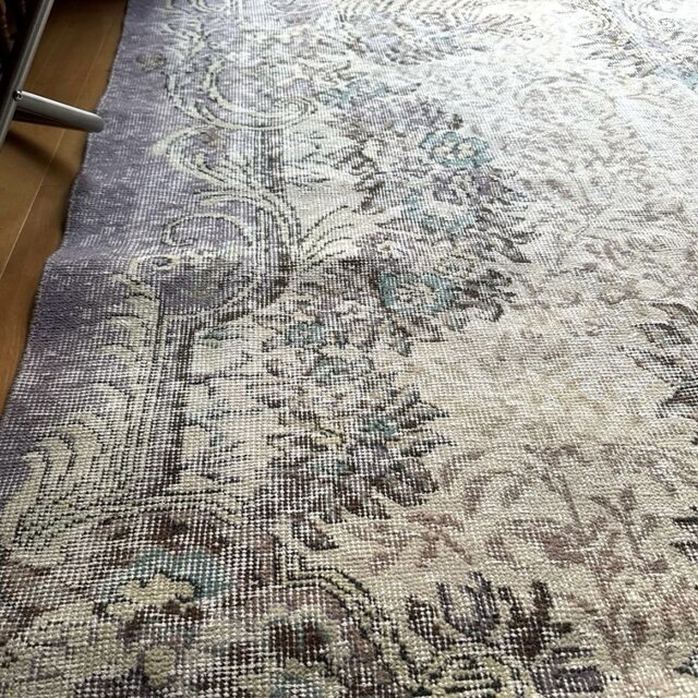 超大判169×274レアくすみラベンダー×クリーム トルコヴィンテージラグ