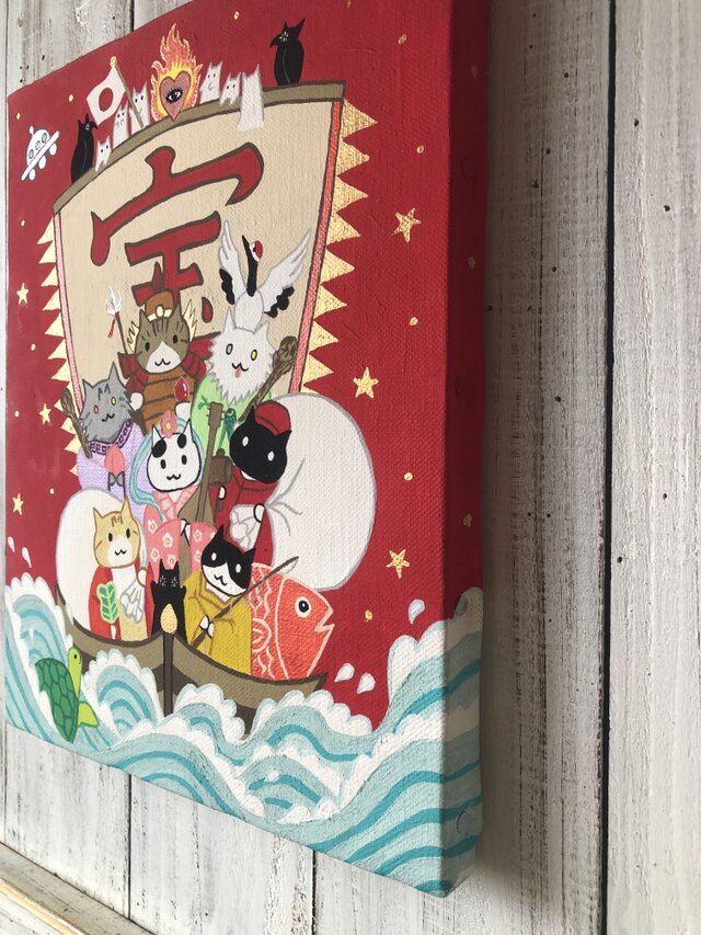 宝船の猫七福神」F3サイズ アート作品 原画 徳島洋子作品 アクリル画