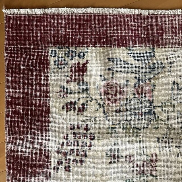 111×207 擦れシャビー 幸せな青い鳥 トルコヴィンテージラグ | iichi