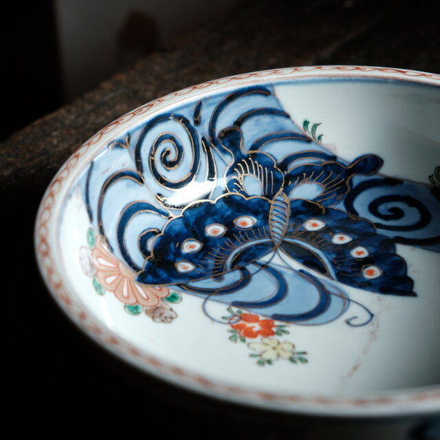 素敵な絵付けの大鉢 染付 骨董 素敵な絵付けの大