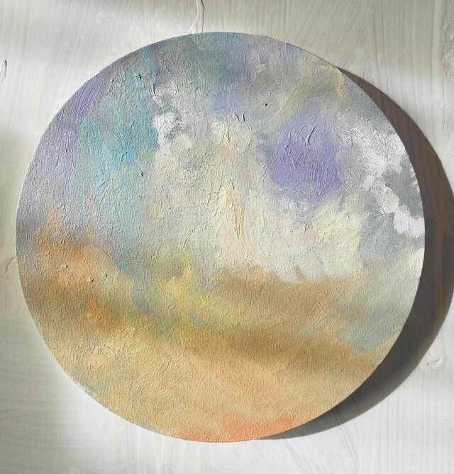 絵画 『 Aphrodite』空 油彩・原画・丸形アートパネル 直径25cm