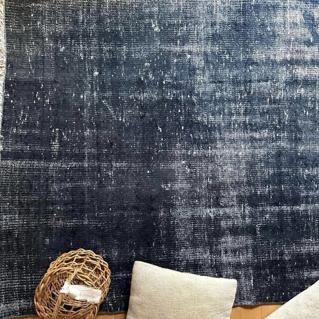 超大判161×261 レア藍色ブルー オーバーダイ トルコヴィンテージラグ