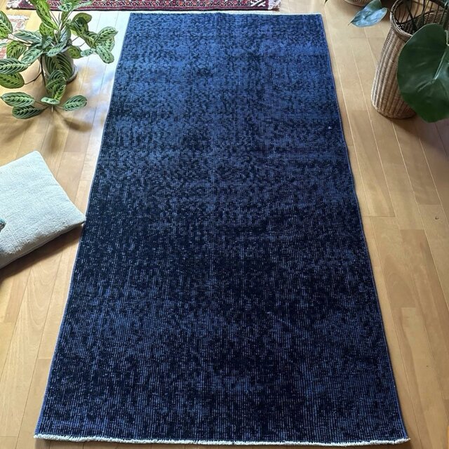 84×171 レア藍色オーバーダイ 人気ワンカラー トルコヴィンテージラグ