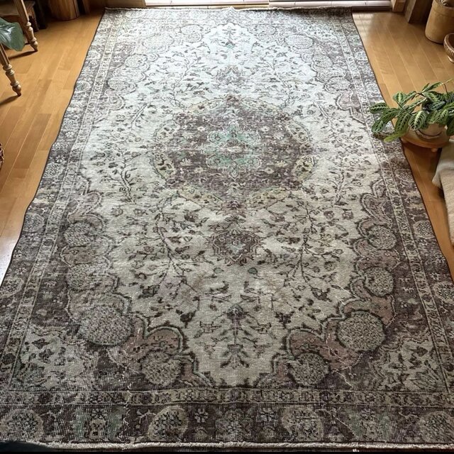 超大判163×263メダリオン 細やかなボタニカル トルコヴィンテージラグ