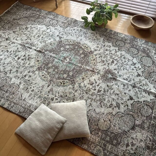 超大判163×263メダリオン 細やかなボタニカル トルコヴィンテージラグ
