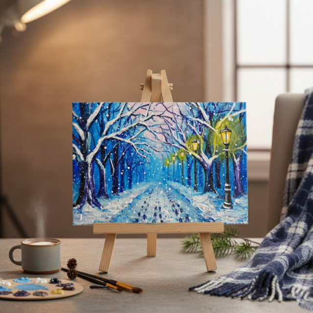 油絵 原画 【雪の散歩道】 絵画 油彩 雪 景色 風景画 冬 | iichi 日々