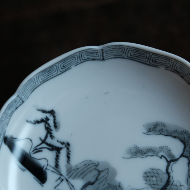 黒染付で素敵◇瀬戸焼 楼閣山水黒染付印判小皿 骨董・antiques 古民家
