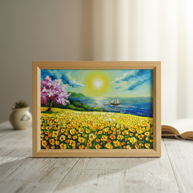 油絵【春の息吹と海の輝き】海 風景画 絵画 原画 | iichi 日々の暮らし