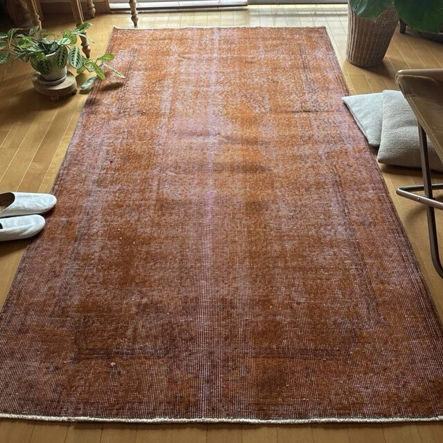 115×212 オレンジピンクブラウン オーバーダイ トルコヴィンテージラグ