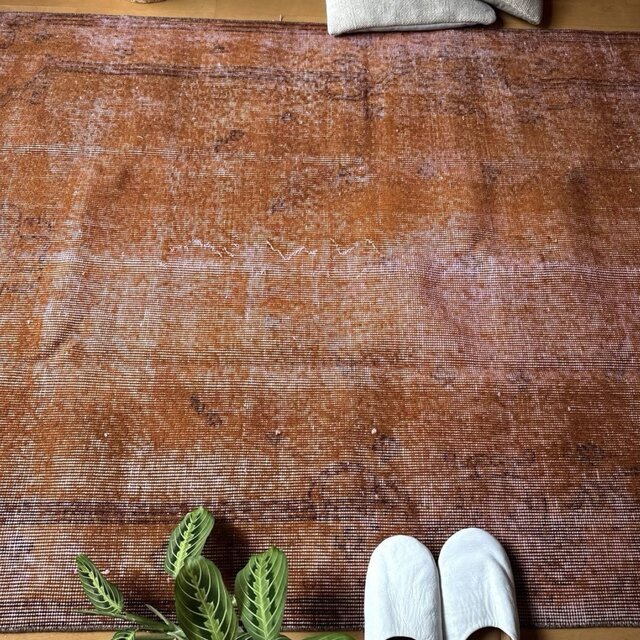 115×212 オレンジピンクブラウン オーバーダイ トルコヴィンテージラグ