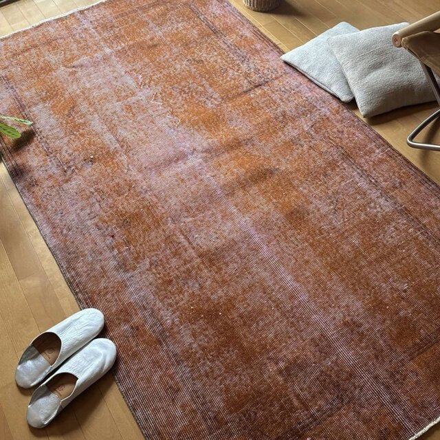 115×212 オレンジピンクブラウン オーバーダイ トルコヴィンテージラグ
