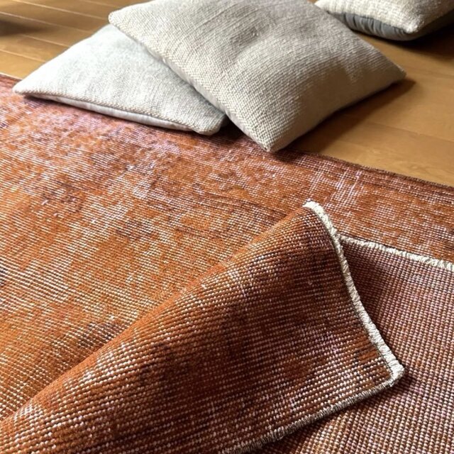 115×212 オレンジピンクブラウン オーバーダイ トルコヴィンテージラグ