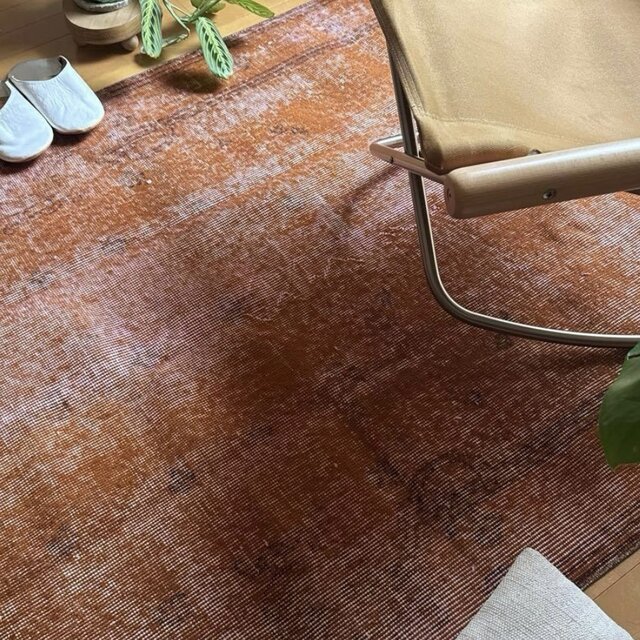 115×212 オレンジピンクブラウン オーバーダイ トルコヴィンテージラグ