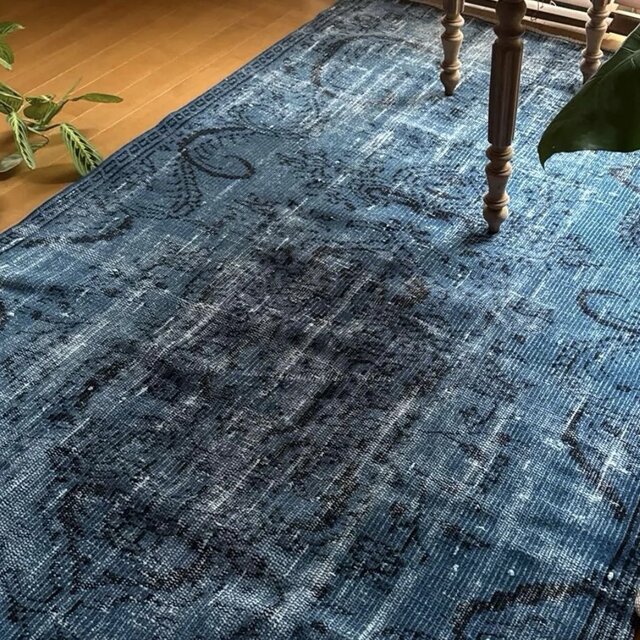 大判114.5×240レアブルーオーバーダイ メダリオン トルコヴィンテージ