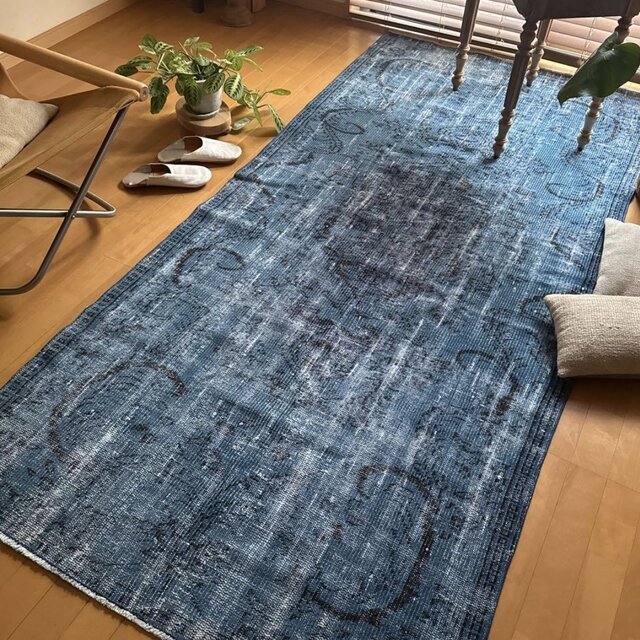 大判114.5×240レアブルーオーバーダイ メダリオン トルコヴィンテージ