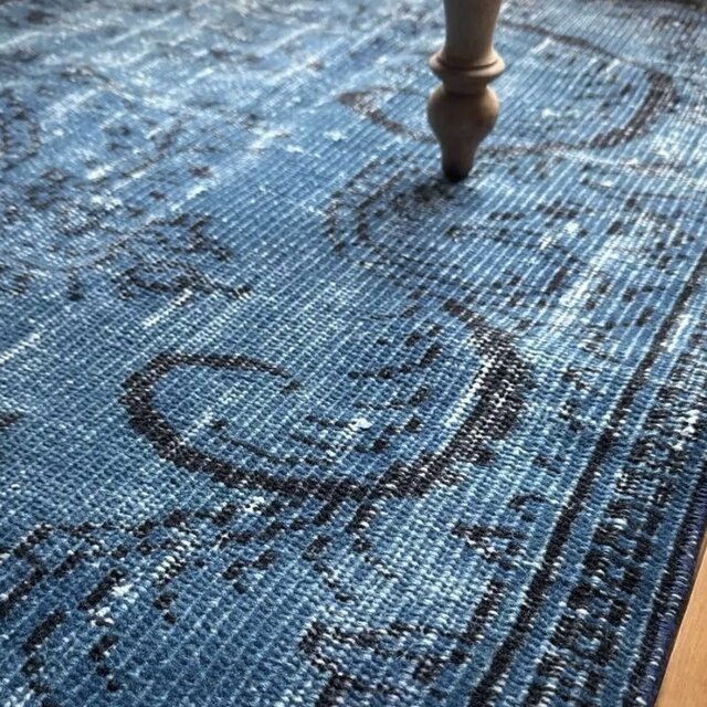 大判114.5×240レアブルーオーバーダイ メダリオン トルコヴィンテージ