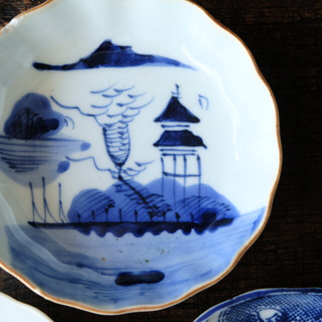 金継ぎ用に◇伊万里・瀬戸焼 染付・印判膾皿4客セット 骨董・antiques