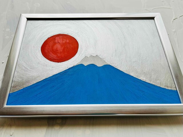 開運・仕事・学業運】「青富士1」特大・油彩・額装・原画・風水