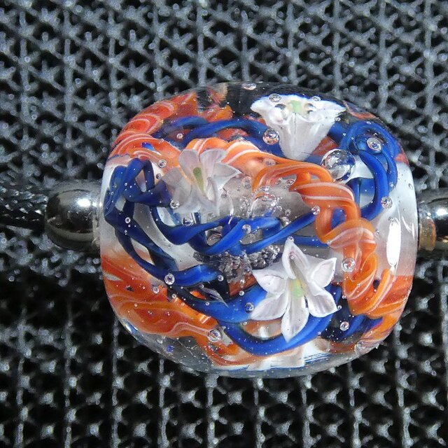 とんぼ玉、百合とアゲハ蝶NO.1（ガラス、とんぼ玉、伝統工芸、一点物