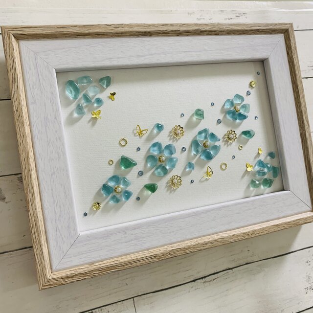 シーグラスアート ネモフィラ お花畑 ブルー 青色 海の宝石 インテリア