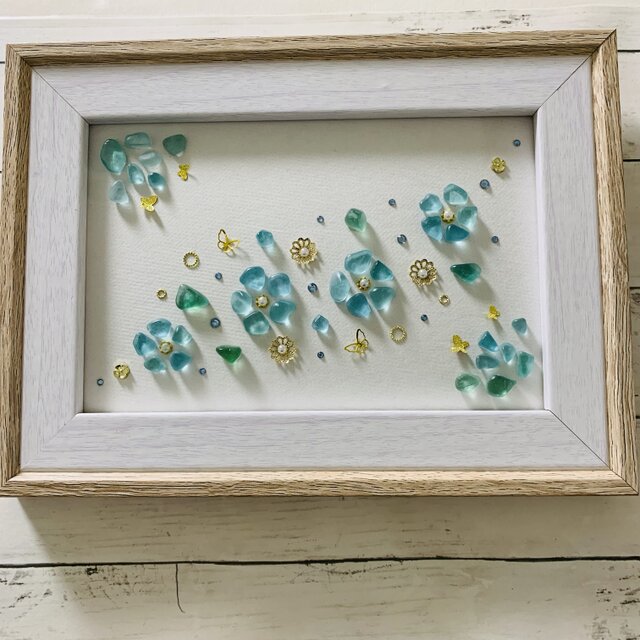 シーグラスアート ネモフィラ お花畑 ブルー 青色 海の宝石 インテリア