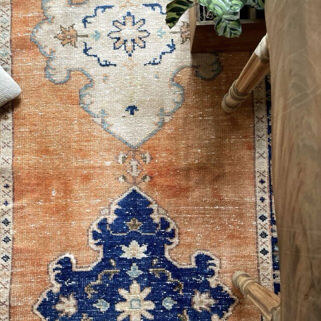 86×134 淡いブラウンオレンジグラデーション×ブルー トルコ