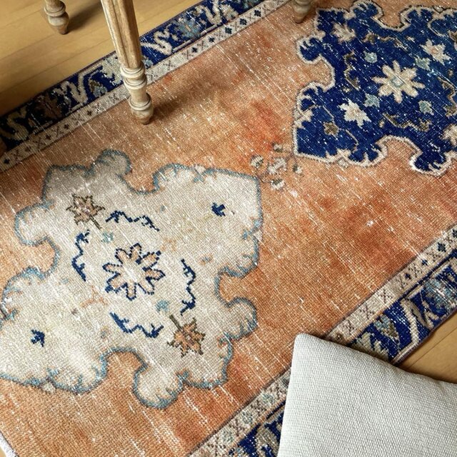 86×134 淡いブラウンオレンジグラデーション×ブルー トルコ