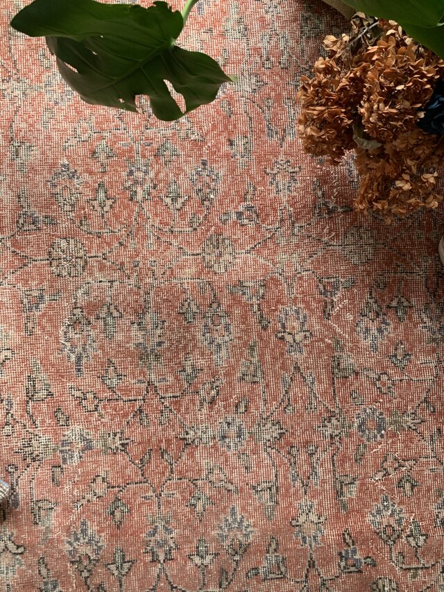 大判 テラコッタレッド オレンジ240×130フラワー トルコヴィンテージ