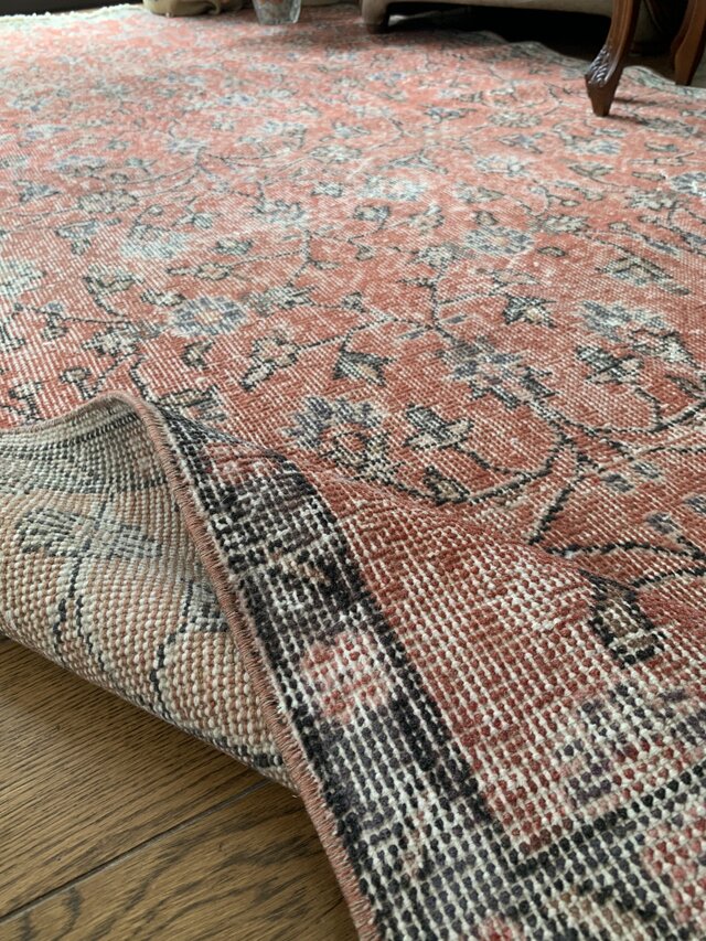 大判 テラコッタレッド オレンジ240×130フラワー トルコヴィンテージ