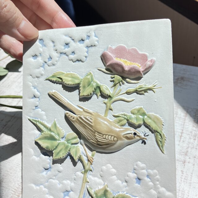 北欧＊鳥と花の美しい陶板アート／壁飾り／ジィガントフタ／Jie