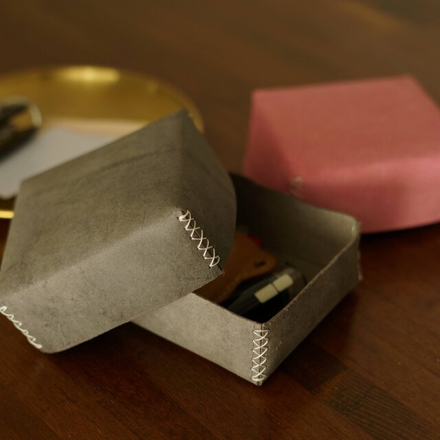 ふた付きレザー小物入れ】おしゃれ収納ケース｜イタリアンレザー