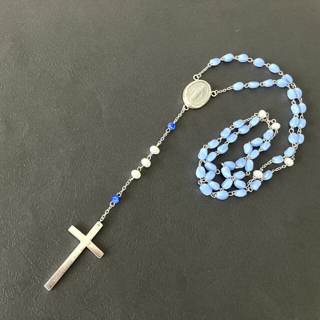 フランス奇跡のメダイ] ロザリオnecklace - vintageガラス*SV 1点限り