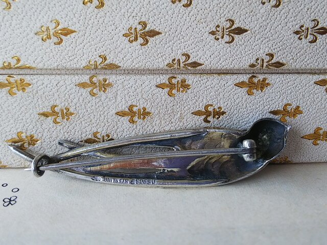 フランスアンティーク Blueエナメル／ペースト／ツバメのブローチ（65