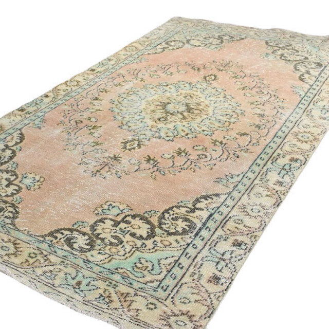 クリームベージュとパープル味グレー トルコラグ 石田ゆり子さんNo.712