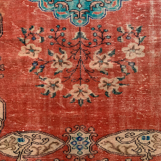 トルコ ヴィンテージラグ 赤 ネイビー メダリオン 伝統ネイビー118×197