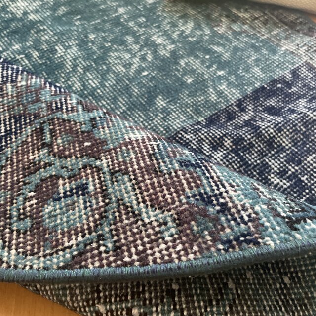 102×103 レア ラウンドラグ ブルーオーバーダイ トルコヴィンテージ