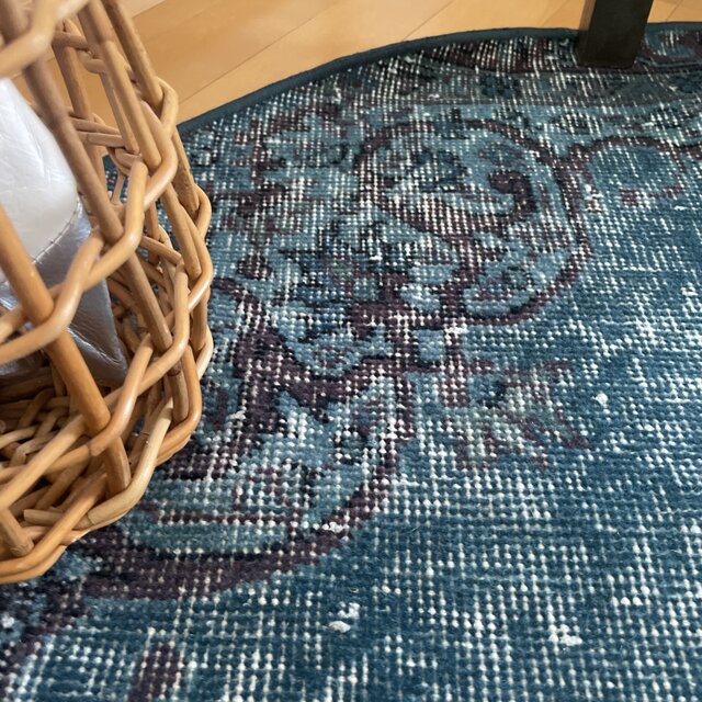 102×103 レア ラウンドラグ ブルーオーバーダイ トルコヴィンテージ