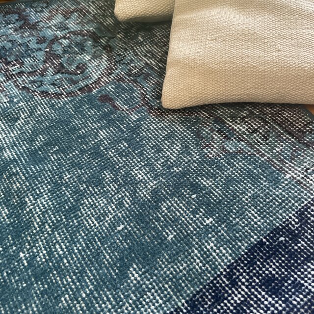 102×103 レア ラウンドラグ ブルーオーバーダイ トルコヴィンテージ