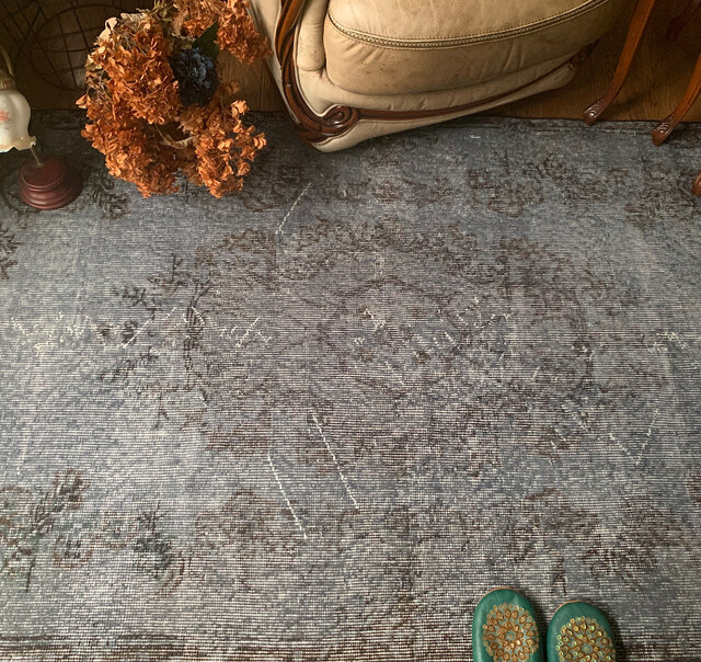 トルコヴィンテージラグ 207×104 グレー ブラック チョコ オーバーダイ